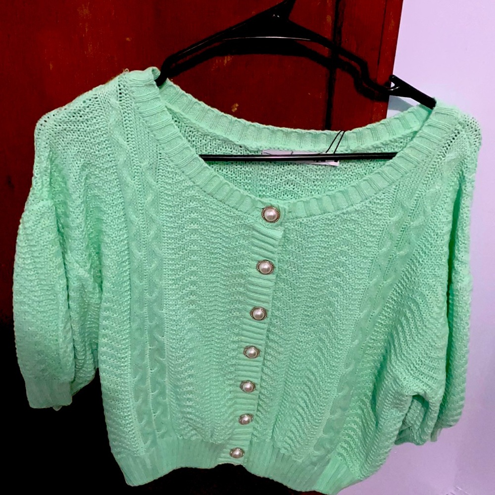 Price Drop! Mint cardigan with pearl buttons